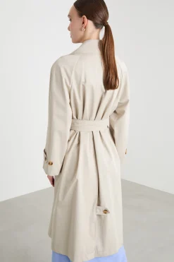 Trench doppiopetto con cintura - Beige