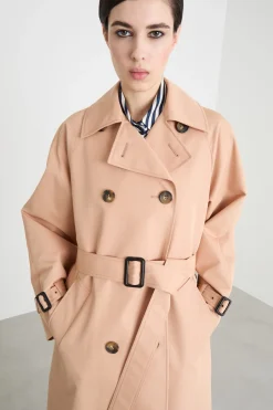 Trench doppiopetto con cintura - Beige