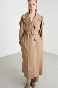 Trench doppiopetto con cintura - Cammello