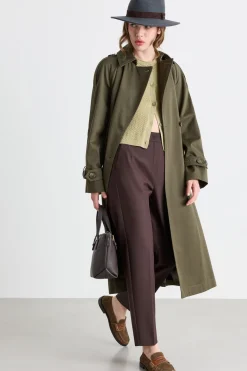 Trench doppiopetto con cintura - Verde
