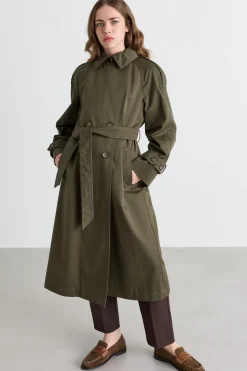Trench doppiopetto con cintura - Verde