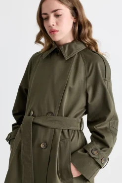 Trench doppiopetto con cintura - Verde