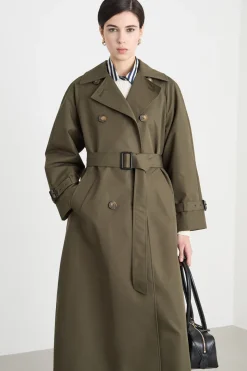 Trench doppiopetto con cintura - Verde