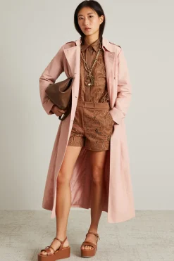 Trench doppiopetto in faille - Rosa Polvere