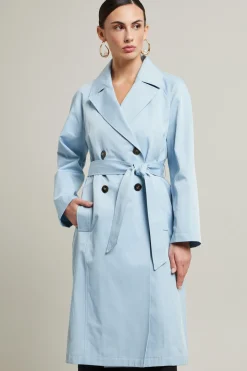 Trench doppiopetto in gabardina - Azzurro