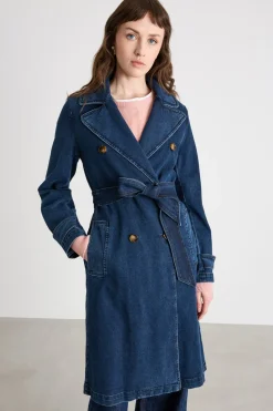 Trench doppiopetto in jeans - Blu