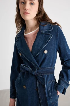 Trench doppiopetto in jeans - Blu