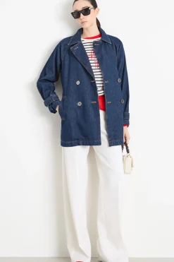 Trench doppiopetto in jeans - Blu