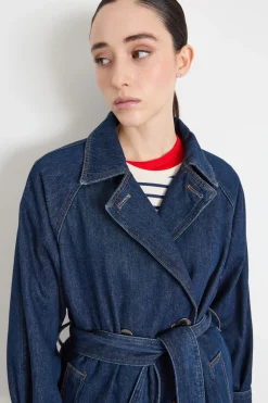 Trench doppiopetto in jeans - Blu