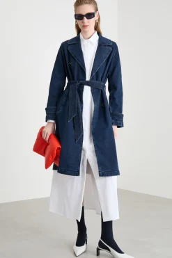 Trench doppiopetto in jeans - Blu