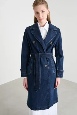 Trench doppiopetto in jeans - Blu