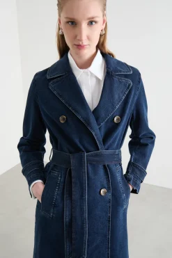 Trench doppiopetto in jeans - Blu
