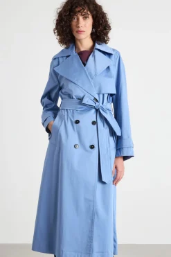 Trench doppiopetto in raso - Azzurro