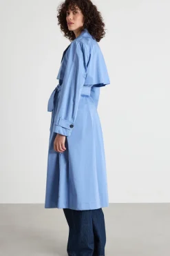 Trench doppiopetto in raso - Azzurro