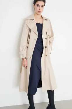 Trench doppiopetto in raso - Beige