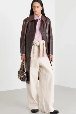 Trench glossy con cintura - Marrone
