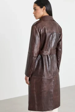 Trench glossy con cintura - Marrone