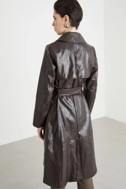 Trench in jersey spalmato - Marrone