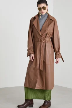 Trench in nappa con cintura - Cuoio
