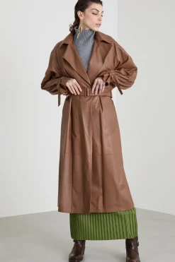 Trench in nappa con cintura - Cuoio