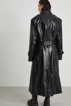 Trench in nappa con cintura - Nero