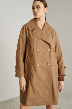 Trench in twill con cintura - Marrone Chiaro