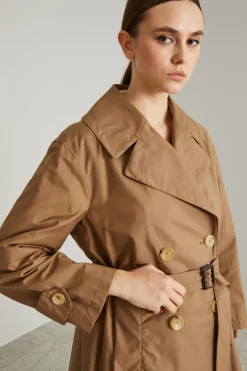 Trench in twill con cintura - Marrone Chiaro