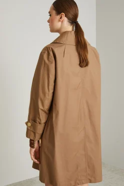Trench in twill con cintura - Marrone Chiaro