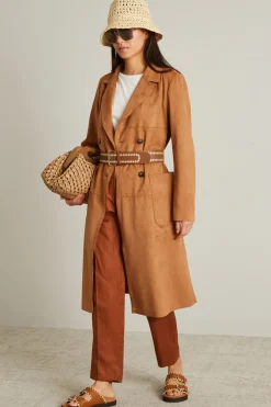 Trench lungo in jersey - Marrone
