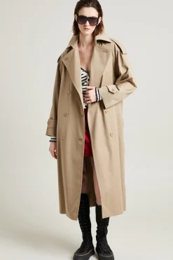 Trench over in lana e cotone - Tortora Chiaro
