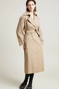 Trench over in lana e cotone - Tortora Chiaro