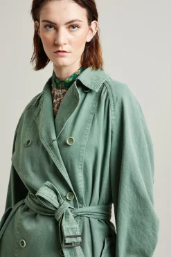 Trench oversize in canvas - Verde Salvia