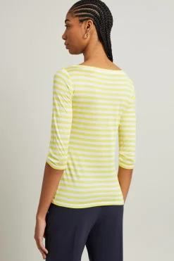T-shirt in jersey di pura seta - Bianco Giallo