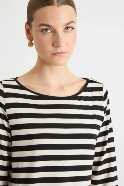 T-shirt a coste - Bianco Nero