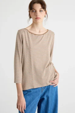 T-shirt a coste - Marrone Bianco