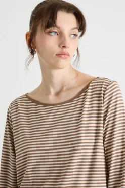 T-shirt a coste - Marrone Bianco