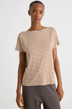 T-shirt aderente - Marrone Bianco