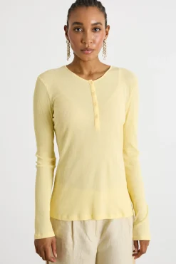T-shirt a maniche lunghe in jersey - Giallo