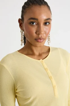 T-shirt a maniche lunghe in jersey - Giallo