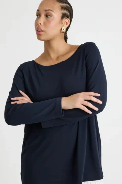 T-shirt ampia con maniche lunghe - Blu