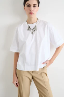T-shirt ampia con piccoli spacchi laterali - Bianco