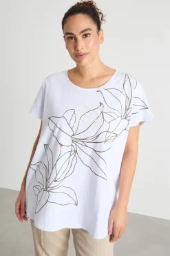 T-shirt ampia in jersey con stampa - Bianco