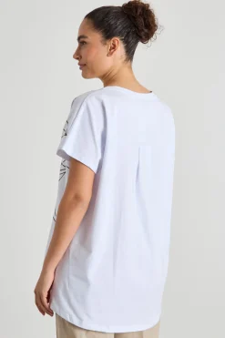 T-shirt ampia in jersey con stampa - Bianco