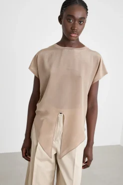 T-shirt bimateriale - Beige