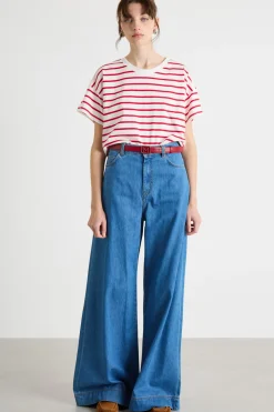 T-shirt boxy a spalla scesa - Rosso Bianco