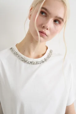 T-shirt boxy con strass - Bianco