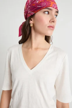 T-shirt con ampio scollo a V - Bianco