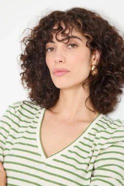 T-shirt con ampio scollo a V - Verde Bianco