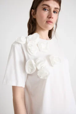 T-shirt con applicazioni floreali - Bianco