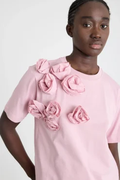 T-shirt con applicazioni floreali - Rosa